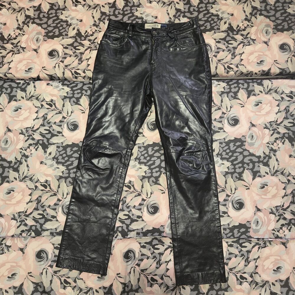 Gap Straight Leg Leather Pants Black Women 4 Biker Y2K IT GIRL Casual Motorcycle